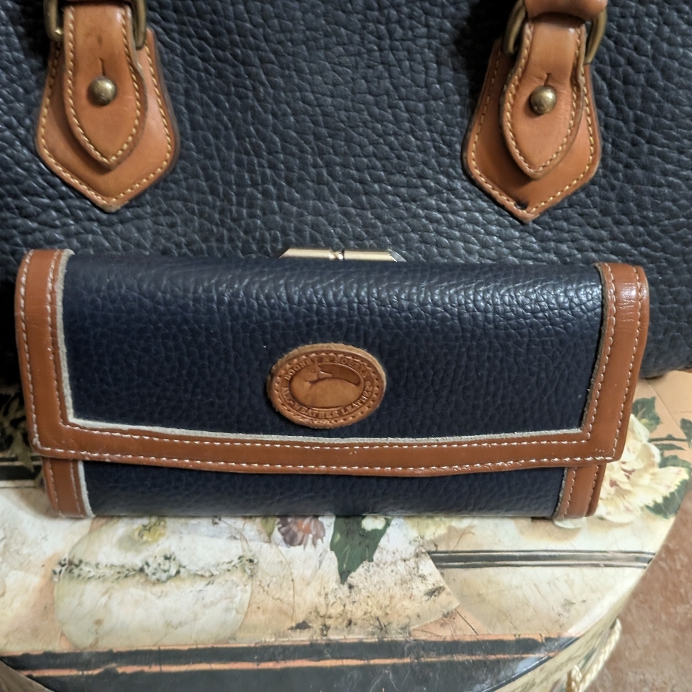 Dooney & Bourke Navy Blue and Brown Leather Wallet